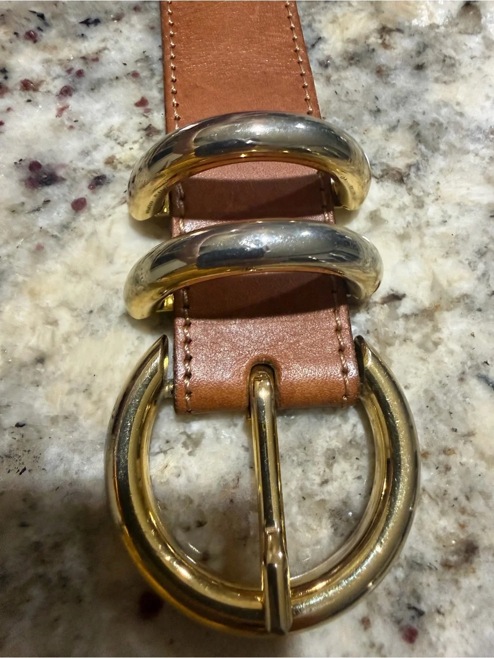 Boutique Brown Italian Leather Belt Size 44 Small Made In Italy Gold Tone Buckle